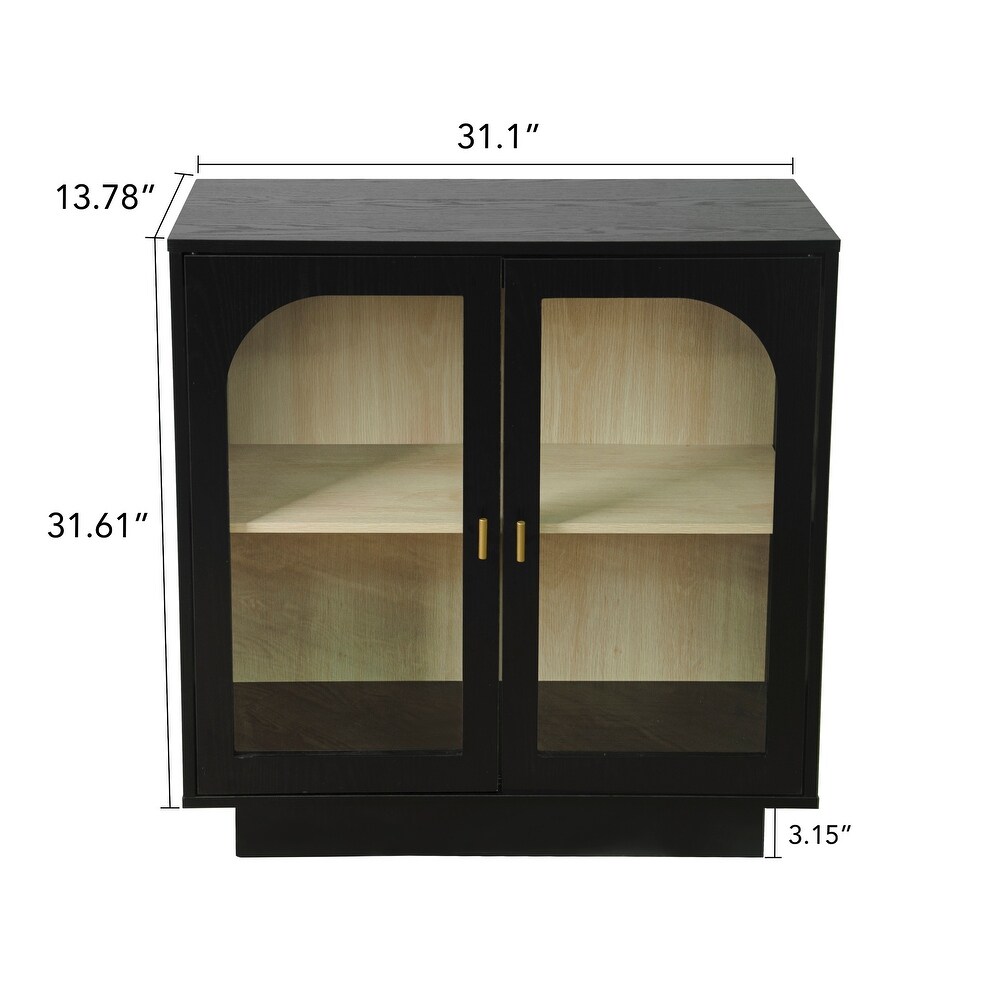 2 Storage Cabinet with Glass Door Gold Metal Handle