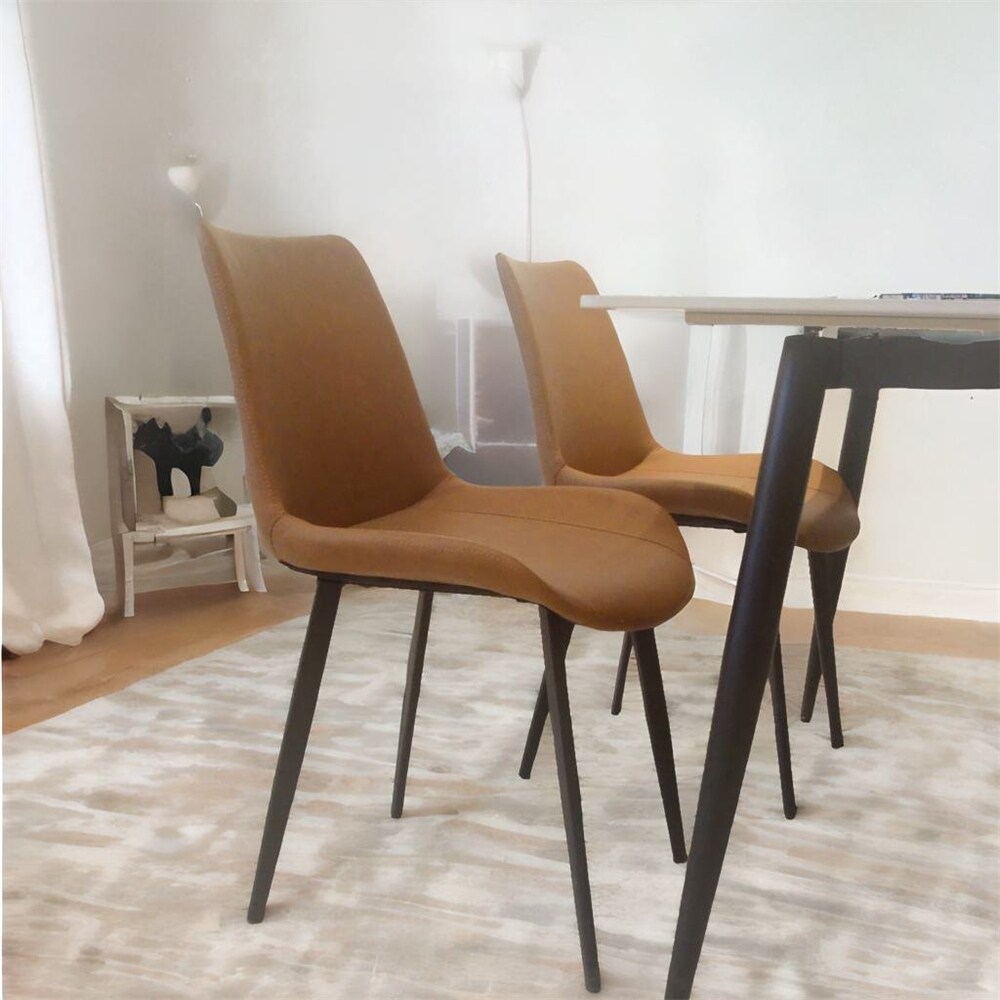 Upholstered PU Leather Dining Chair with Metal Legs（Set of 2）   N/A