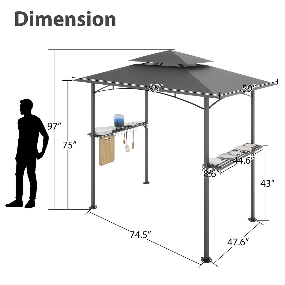 8 ft. x 5 ft. Soft Top Grill Canopy Double Tiered BBQ Gazebo Outdoor  Gray