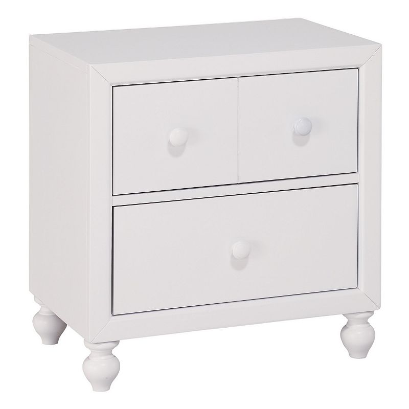 2 Drawer Wooden Nightstand with Turned Legs， White