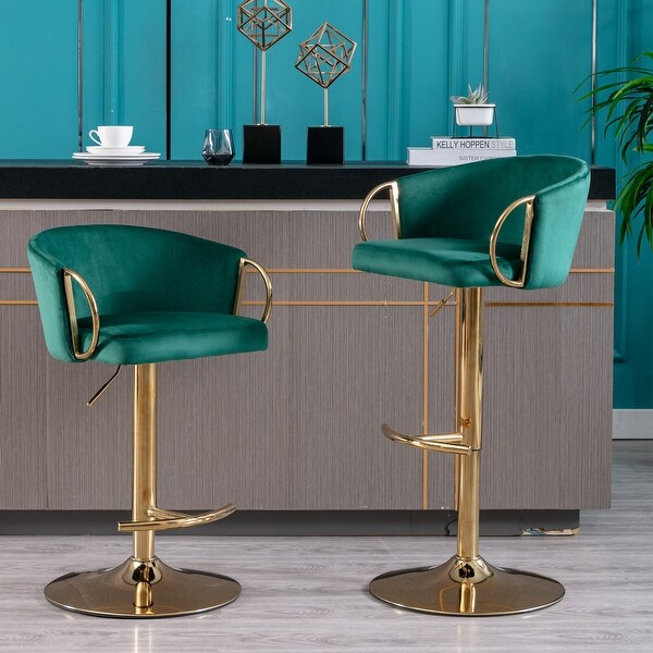 Set of 2 Modern Bar Stools with Chrome Footrest and Base Swivel Height