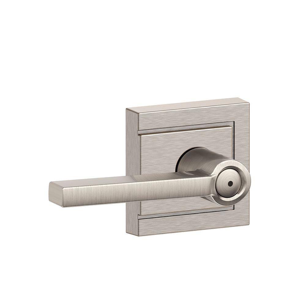 Schlage Latitude Satin Nickel Privacy BedBath Door Handle with Upland Trim F40 V ULD 619 LAT