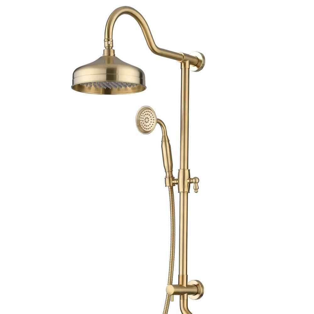 PROOX 2-Spray Round Antique Wall Bar Shower Kit with Hand Shower in Brushed Gold PRH1107-BG