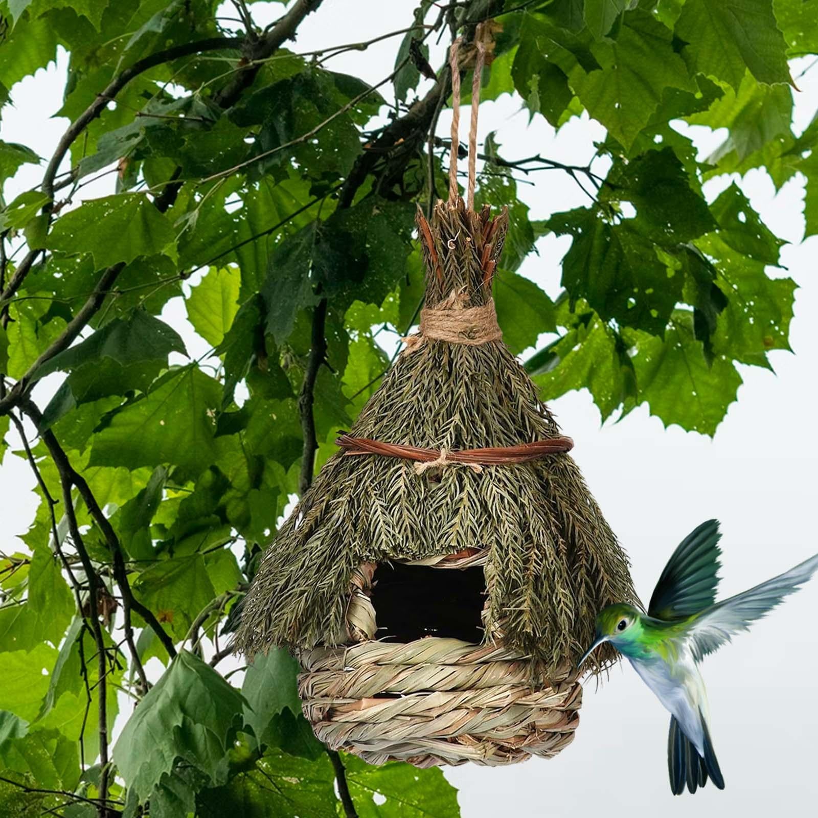 Natural Birds Cage Nest ration Cozy Resting Roosting Pet Bedroom Hut Woven Bird House for Bluebirds Owls Lovebird Hummingbird Outdoor 22cm