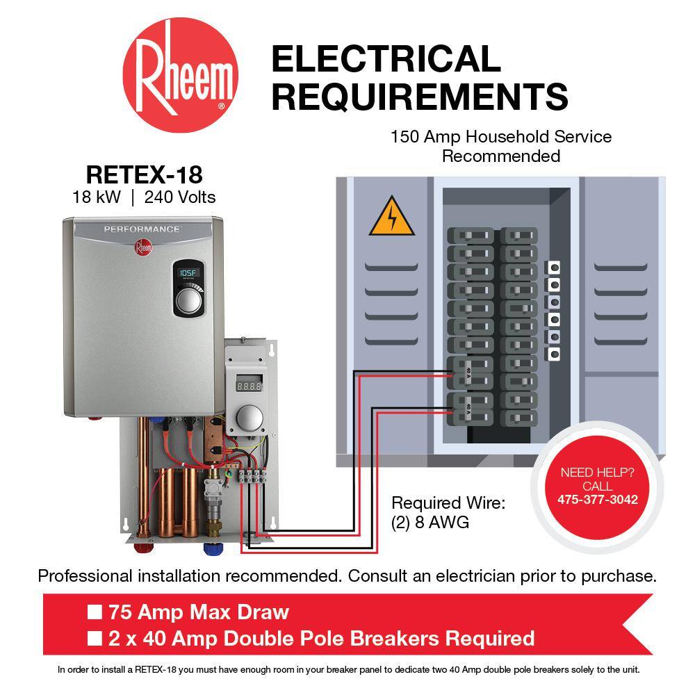 Rheem Performance 18 kW Self-Modulating 3.51 GPM Tankless Electric Water Heater RETEX-18