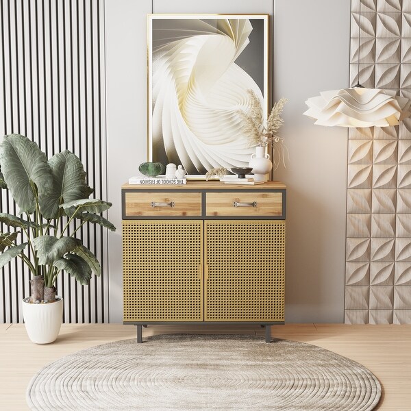 2 Drawer Sideboard， Made with Iron and Carbonized Bamboo