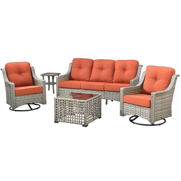 HOOOWOOO 5piece Patio Wicker Furniture Conversation Set with Swivel Chair and Coffee Table