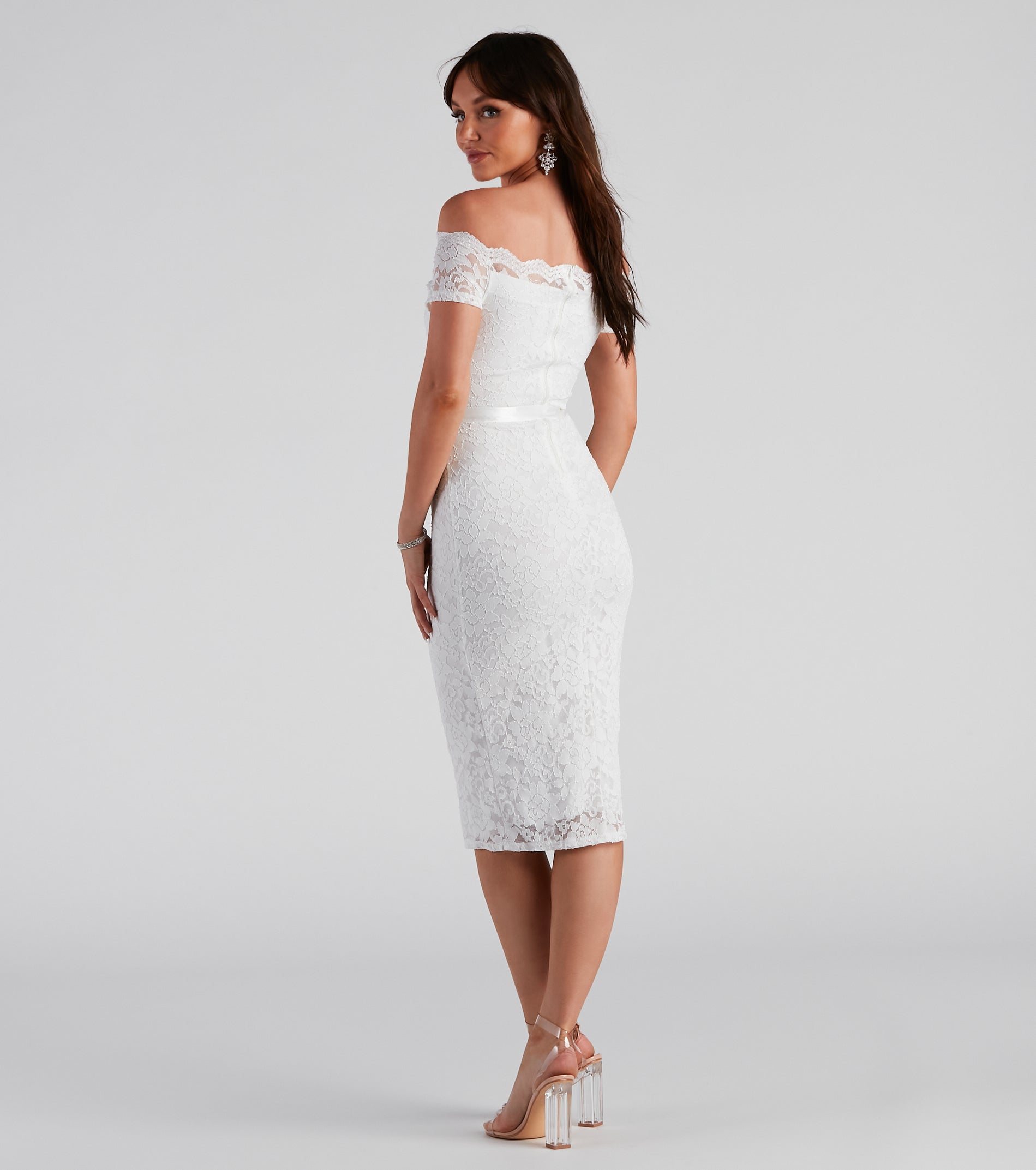 Paige Formal Off-The-Shoulder Scalloped Lace Dress