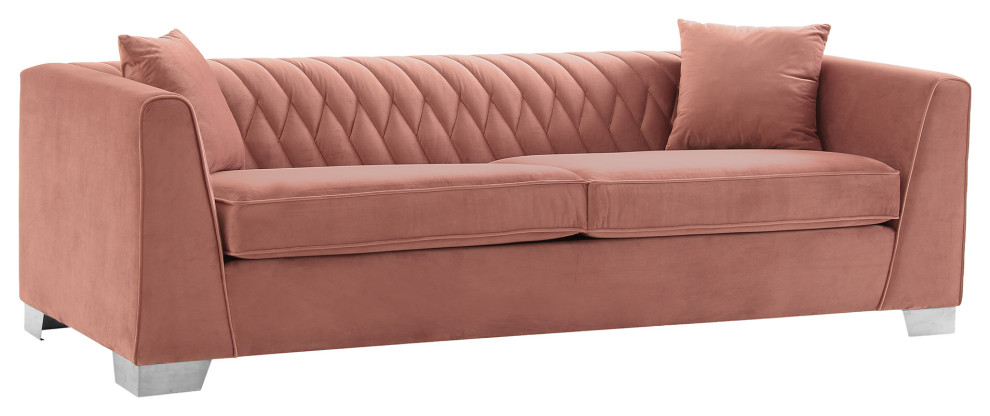 Cambridge Contemporary Sofa  Brushed Stainless Steel and Blush Velvet   Contemporary   Sofas   by Homesquare  Houzz