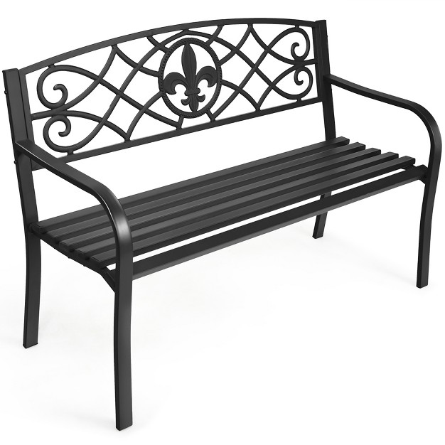 Costway Patio Garden Bench Park Yard Outdoor Furniture Steel Slats Porch Chair Seat