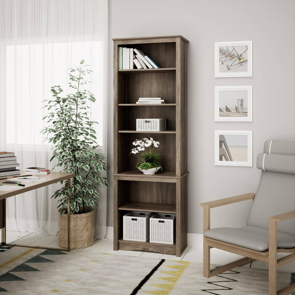 Prepac Home Office 26.25 in. Wide Drifted Gray 6-Shelf Tall Bookcase DSBH-0003-1