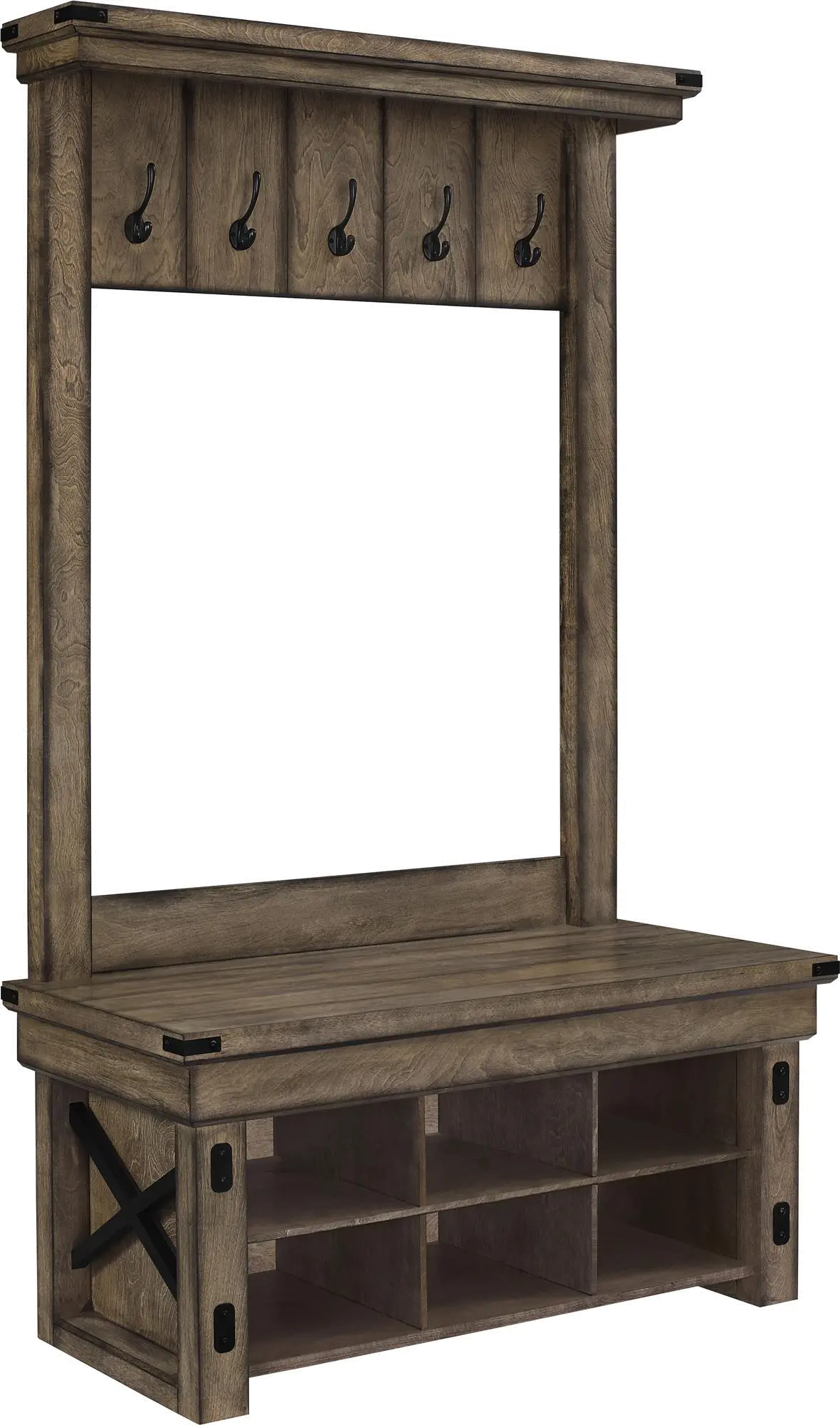 Wildwood Rustic Brown Entryway Hall Tree with Storage Bench