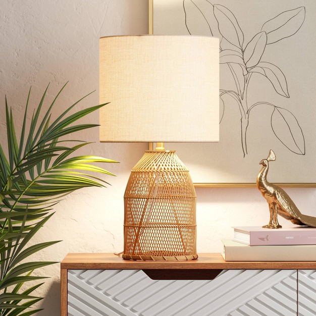 Rattan Diagonal Weave Table Lamp Tan