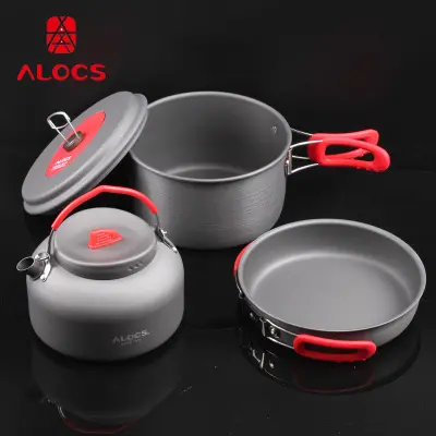 Outdoor Hiking Aluminum oy Portable Cooking Picnic Pot Pan Kettle Camping Cookware Set