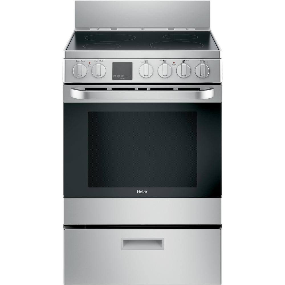 Haier 24 in. 2.9 cu. ft. Electric Range with Self-Cleaning Convection Oven in Stainless Steel QAS740RMSS