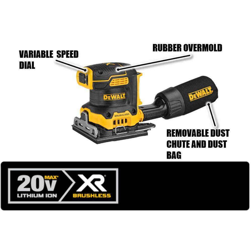 DW 20V MAX XR Cordless Brushless 12 in. Hammer Drill Kit and 20V Brushless 14-Sheet Variable Speed Sander (Tools Only) DCD996P2WDCW200