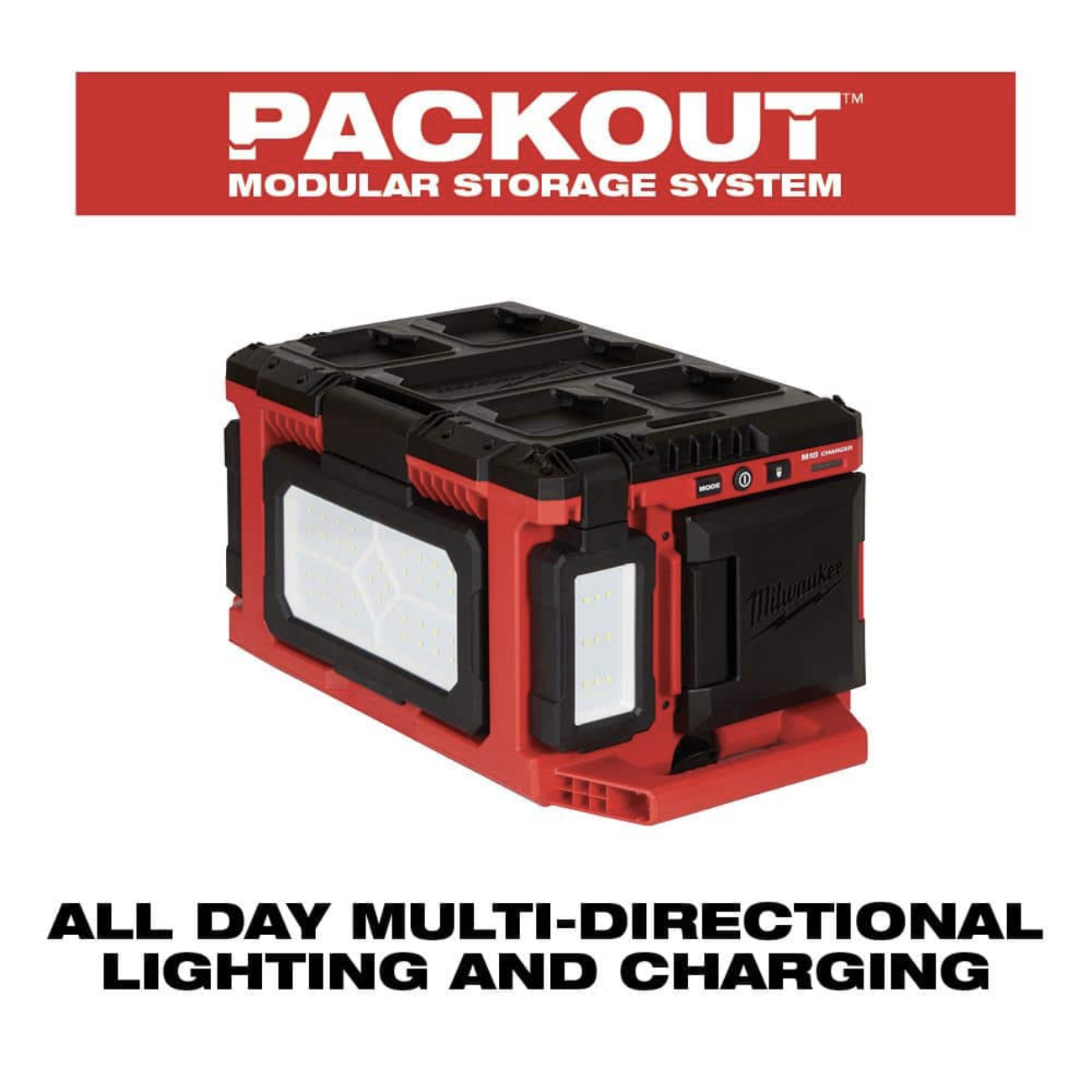 Milwaukee M18 18-Volt Lithium-Ion Cordless PACKOUT 3000 Lumens LED Light， Charger