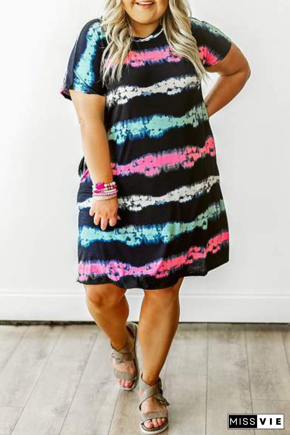 Tie-dye Stripes Plus Size T-shirt Dress