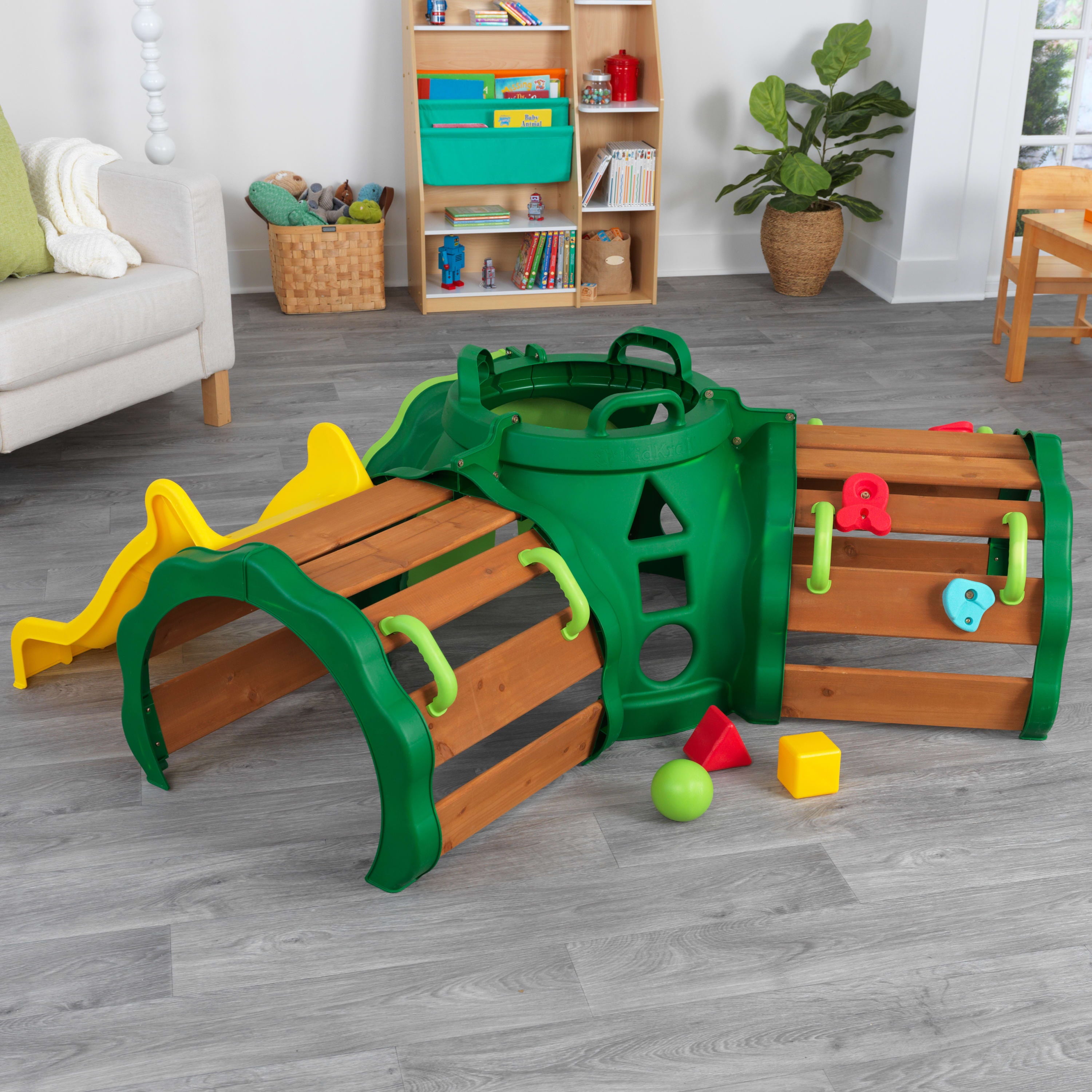 KidKraft Hideout Hollow Toddler Climber with Slide， Shapes and Peek-a-Book Flap