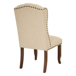 OSP Home Furnishings Jessica Linen Fabric Tufted Wing Chair with Bronze Nail-Heads and Coffee Legs JSAW-L38