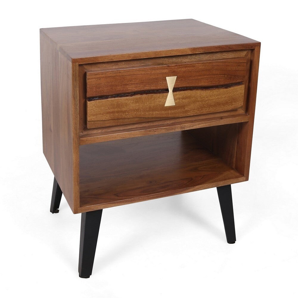 22 Inch Bedside Table Nightstand  2 Drawers  Open Shelf