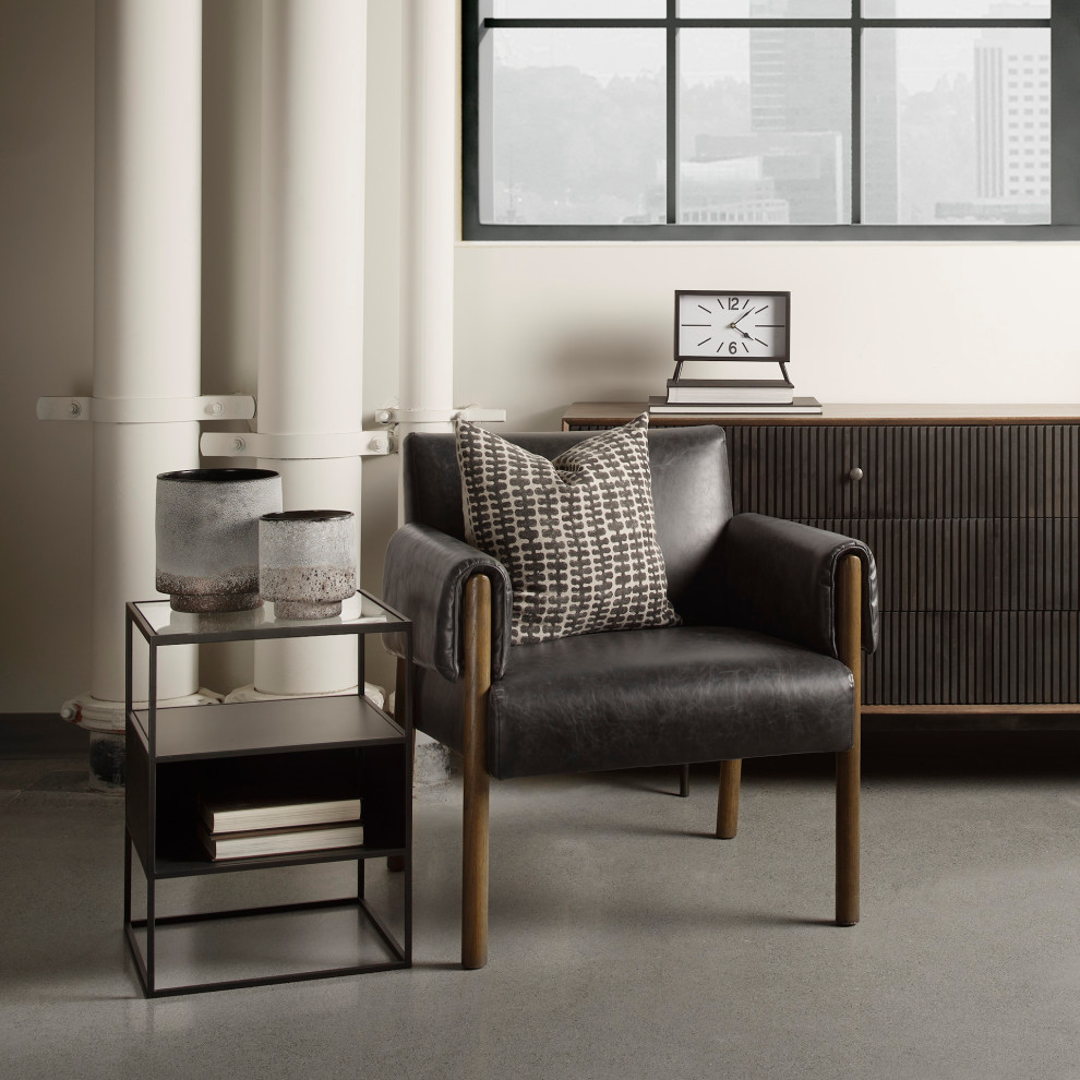 Ashton Black Faux Leather w/ Dark Brown Solid Wood Accent Chair   Transitional   Armchairs And Accent Chairs   by Mercana  Houzz