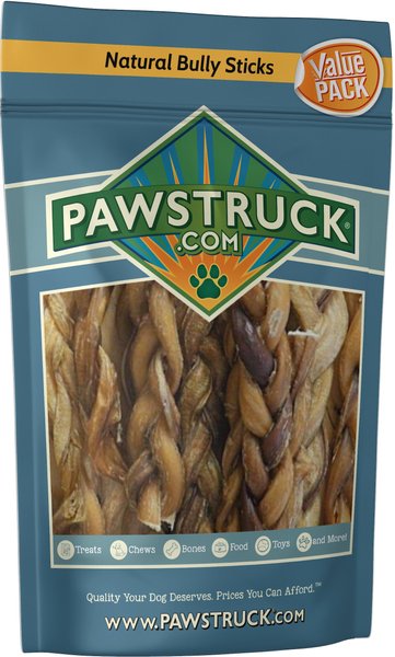 Pawstruck Braided Bully Sticks Dog Treats， 1-lb bag