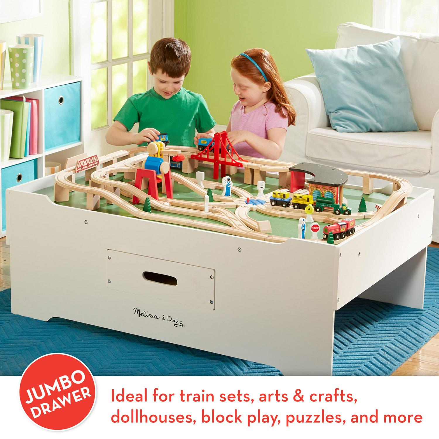 Melissa and Doug Deluxe Wooden Multi-Activity Play Table  For Trains， Puzzles， Games， More