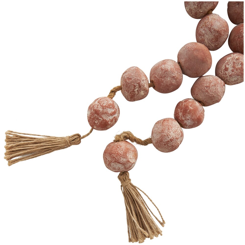 Paper Mache Handmade Round Intricately Shaped Large Distressed Beaded Garland with Tassel