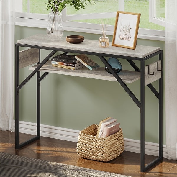 Farmhouse Console Sofa Table Entry Table with 2 Tier Shelves