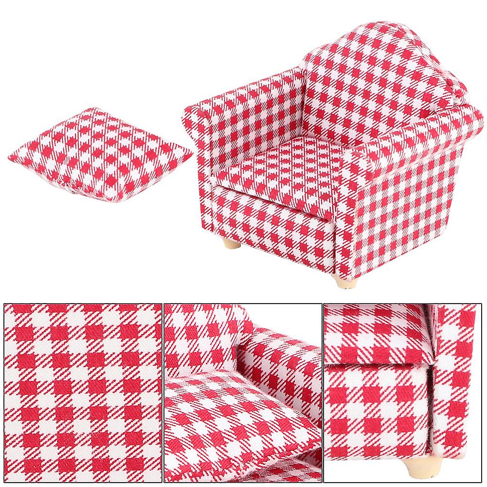 Miniature Single Sofa Couch Armchair With Pillow For 1:12 Dolls Diy Dollhouse Accessories (#1)