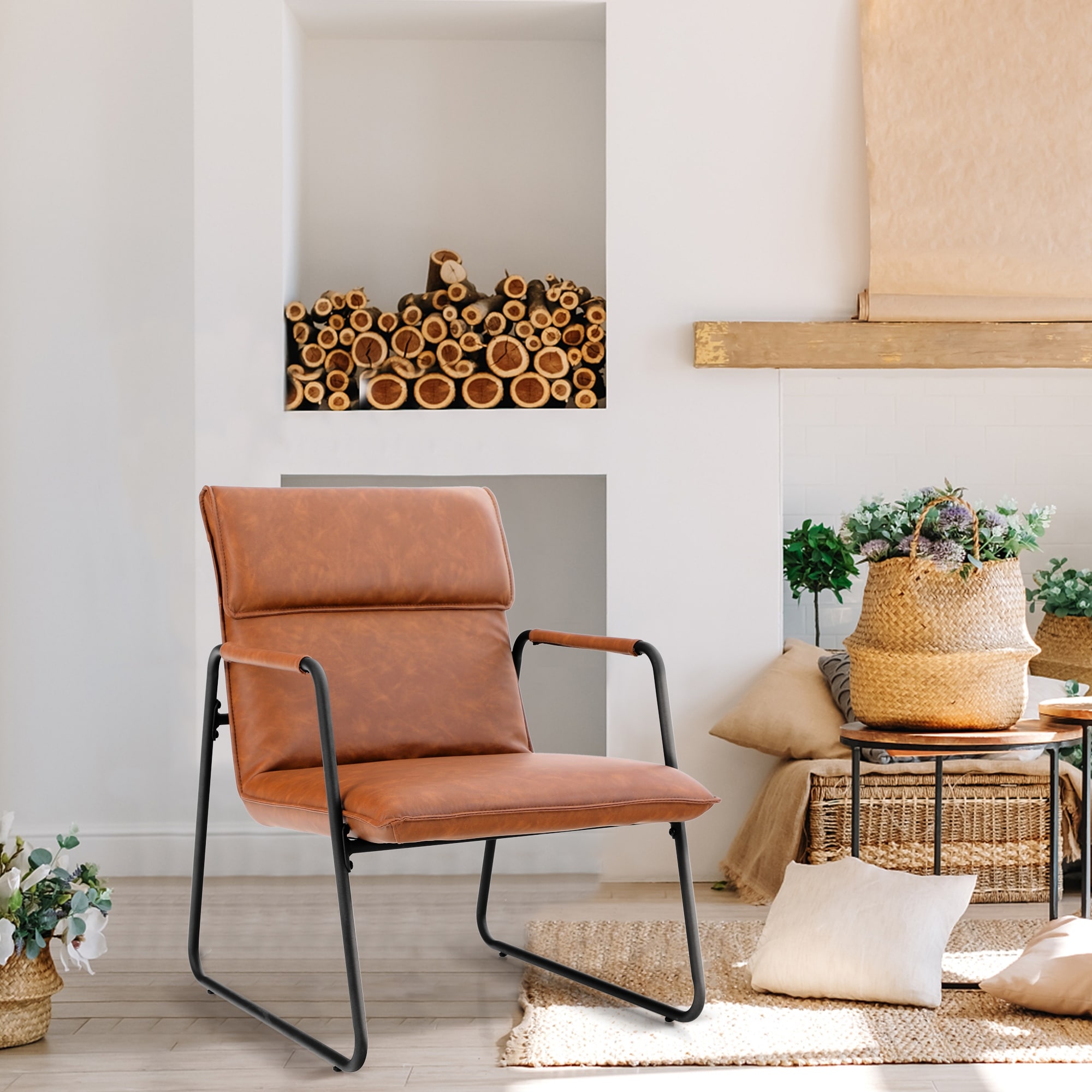 Mid-Century Modern Oversized Thick Padded Brown Accent Chair