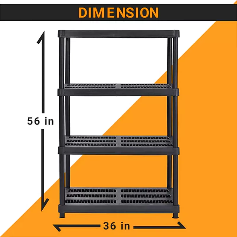 Juggernaut Storage 56 Inch 4 Shelf Plastic Utility Shelving Storage Unit， Black