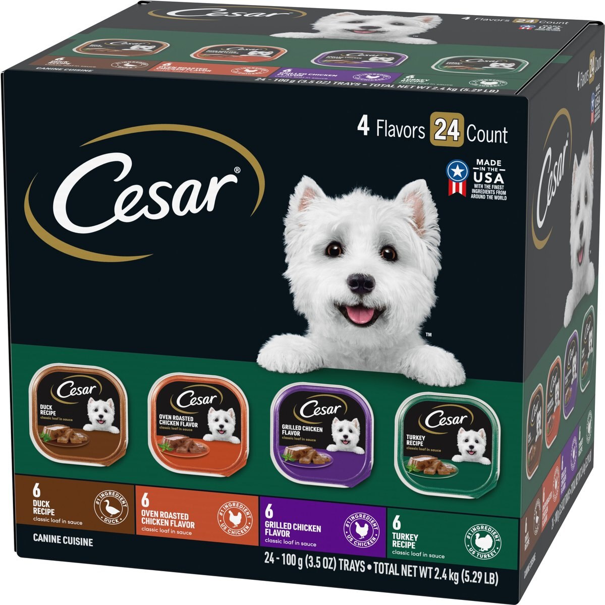 Cesar Poultry Variety Pack with Real Chicken， Turkey and Duck Dog Food Trays