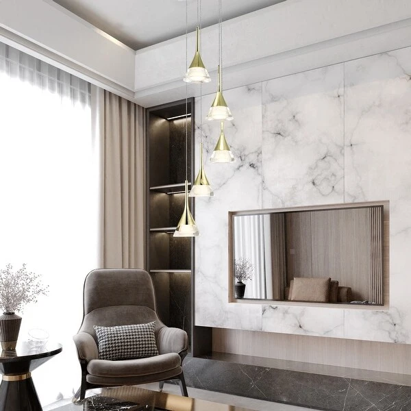 VONN Lighting Amalfi 5-Light ETL Certified Integrated LED Adjustable Chandelier Shades Gold - 11 