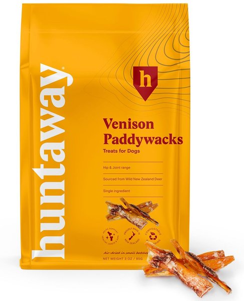 Huntaway Venison Paddywacks Dog Treats， 3-oz bag