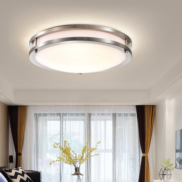 C Cattleya Brushed Nickel Dimmable 25 watt Selectable Led Flush Mount 3000k 4000k 5000k With Acrylic Shade