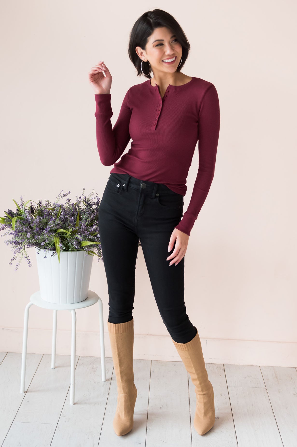 Changing Skies Modest Thermal Henley Top