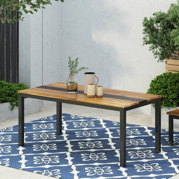 Lindsey Rectangular Outdoor Modern Industrial Acacia Wood Dining Table Teak black Christopher Knight Home