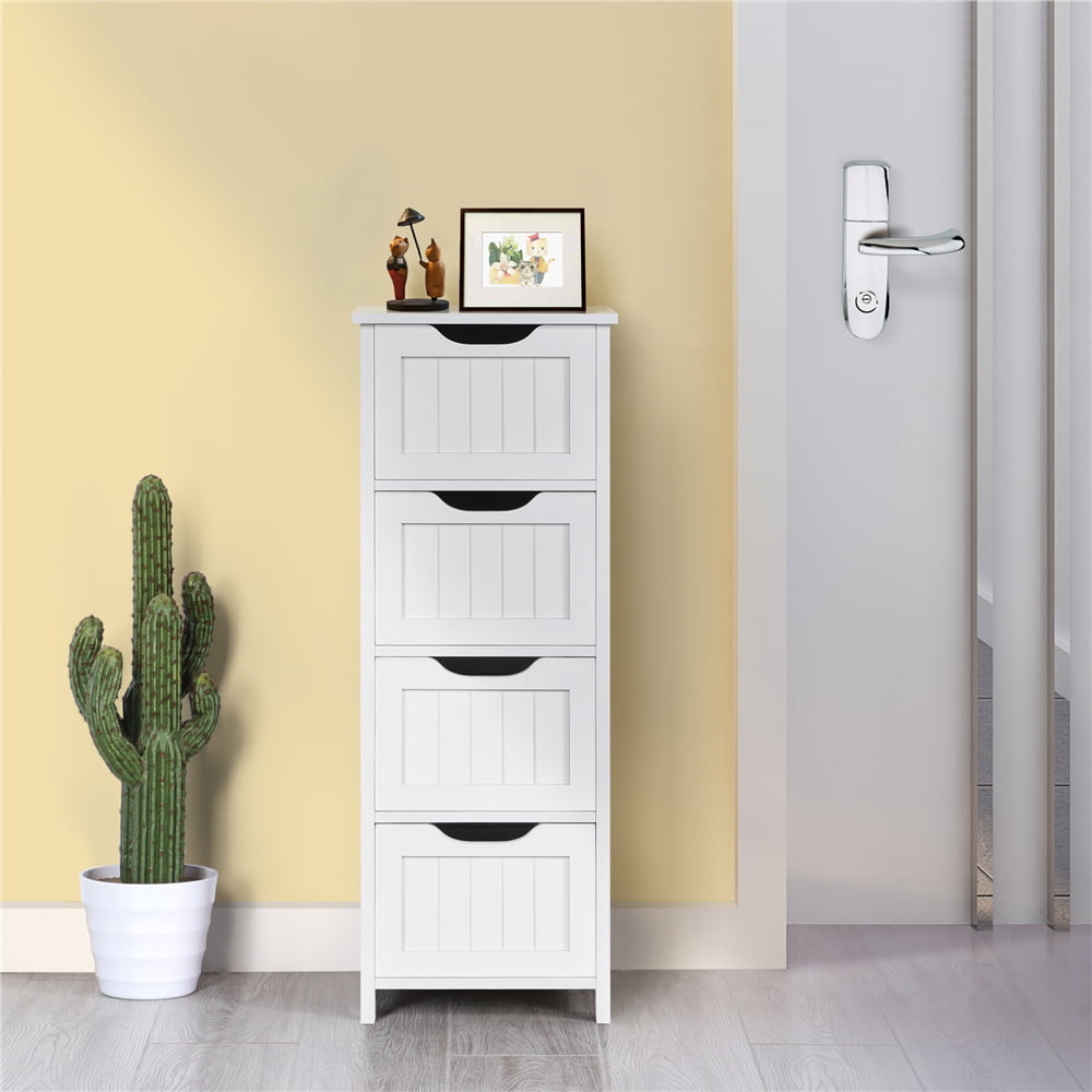 Yaheetech 4 Drawers Free-Standing Bathroom Floor Cabinet, White