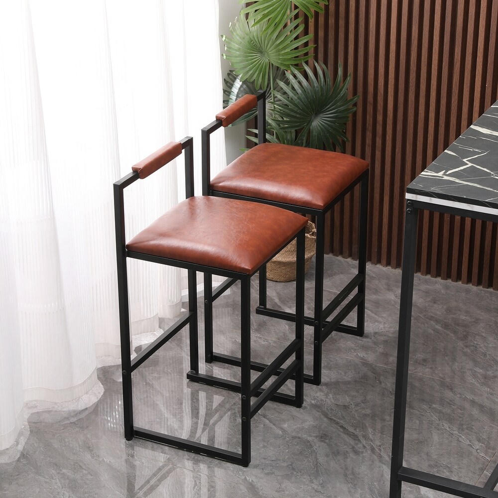 Modern Set of 2 Counter Height Bar Stools for Kitchen PU Leather Upholstered Barstools with Back Armless Dining Chairs