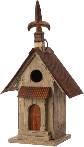 Glitzhome Distressed Solid Wood Bird House， 13.11-in