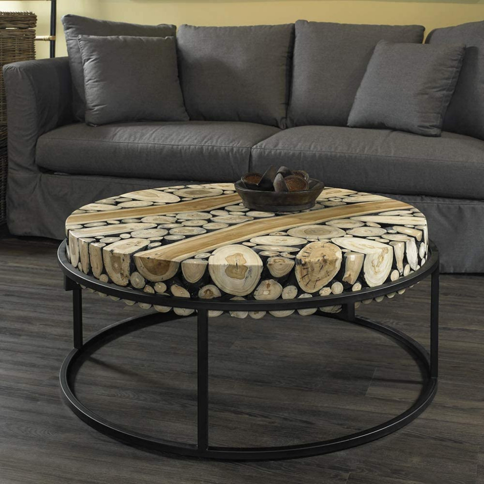 Contemporary Coffee Table  Black Frame and Natural Teak Wood Branches Top   Contemporary   Coffee Tables   by Declusia  Houzz