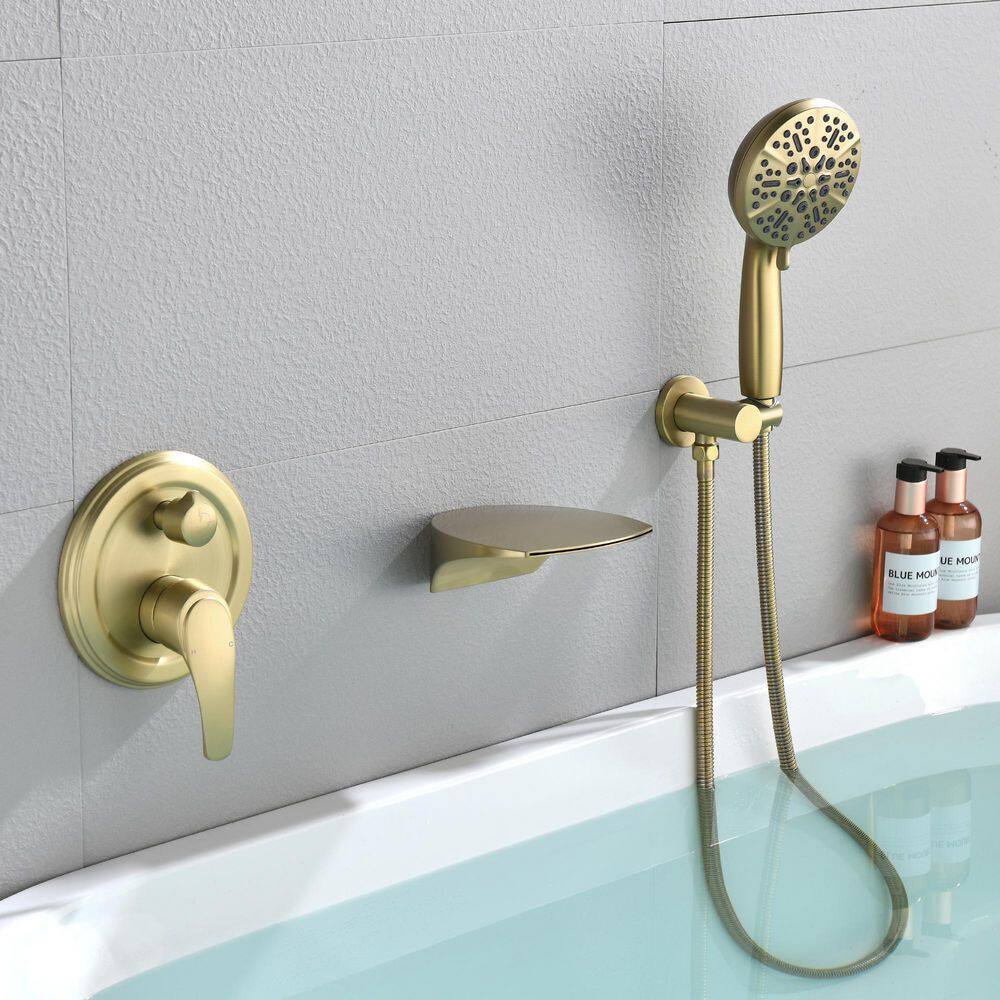 Boyel Living Wall Mount Single-Handle 7-Spray Tub and Shower Faucet with Handheld Shower Head in Brushed Gold (Valve Included) BL-88026BG