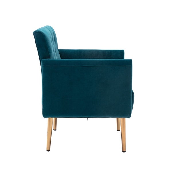 Modern Accent Leisure Chair with Tufted Cushion BackandSeat， Flared Arms and Tapered Rose Golden Legs