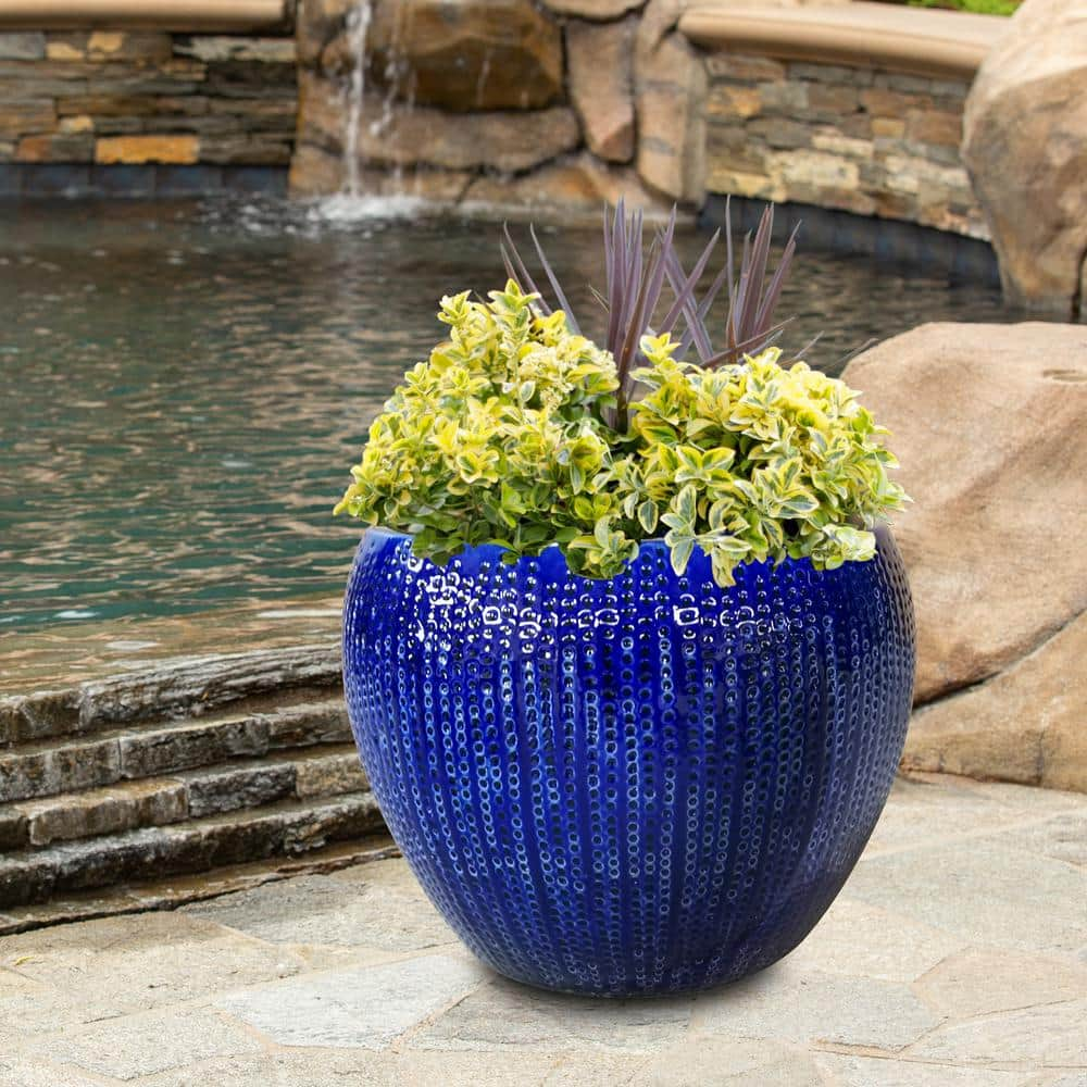 Trendspot 17 in. Dia Blue Calistoga Ceramic Planter CR01509N-17M