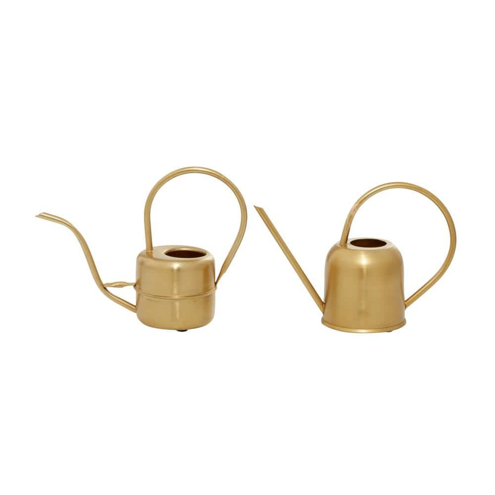 Litton Lane 7 in. and 8 in. Small Gold Metal Watering Can Planter (2-Pack) 045013