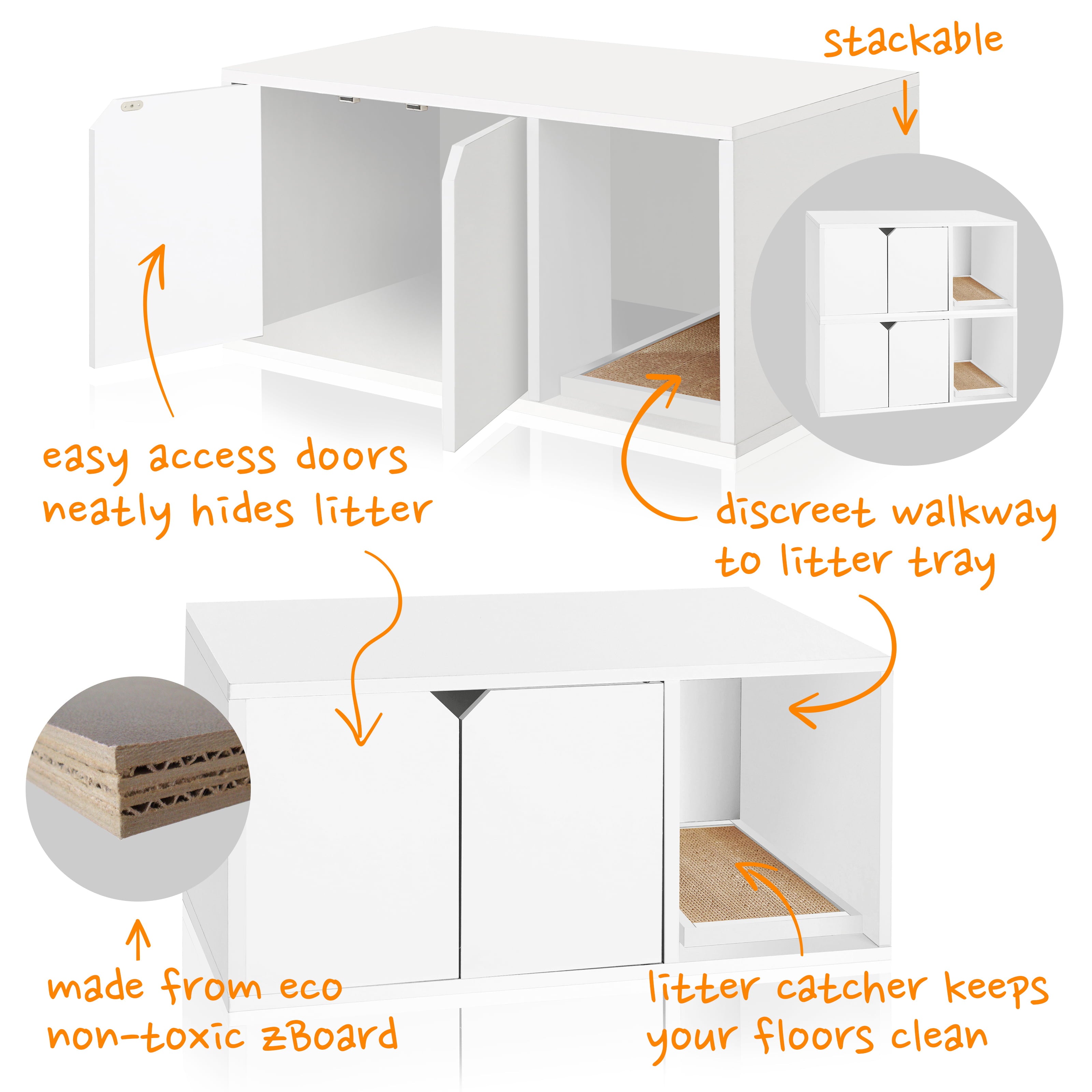 Way Basics Eco Cat Litter Box Enclosure Modern Cat Furniture， White