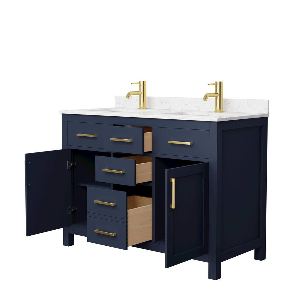 Wyndham Collection Beckett 48 in. W x 22 in. D x 35 in. H Double Sink Bathroom Vanity in Dark Blue with Carrara Cultured Marble Top WCG242448DBLCCUNSMXX