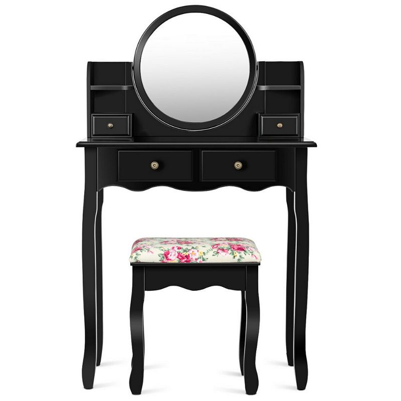 Makeup Vanity Table Set Girls Dressing Table with Drawers Oval Mirror